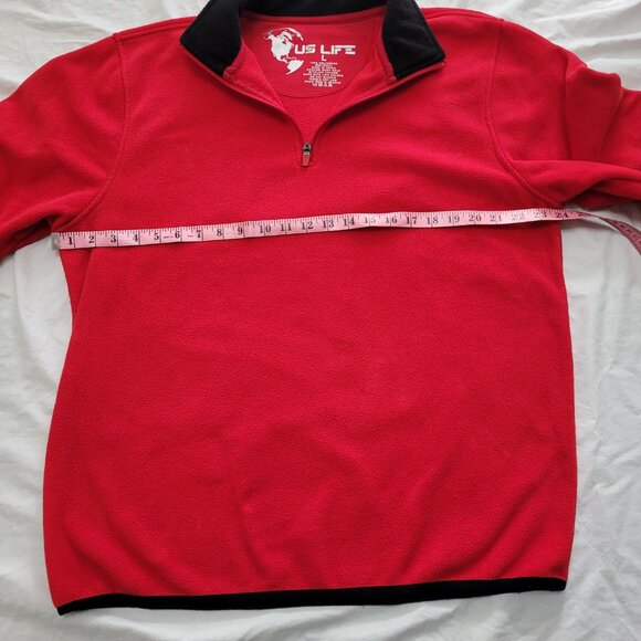 US Life Red Fleece Pullover Jacket 1/4 Zip Collar Logo Mens Large Black Trim - Picture 9 of 10